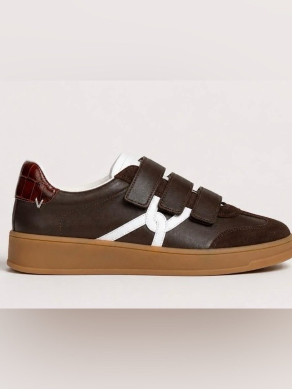 Veronica Beard Brown Leather Velcro Sneakers with White Accent